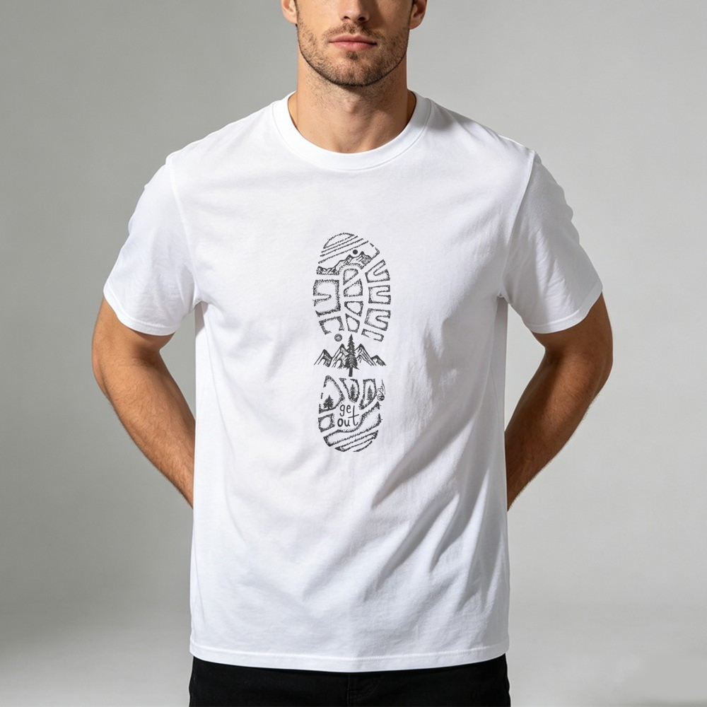 Outdoor Adventure Quotes Short - T-shirt imprimé paysage montagneux, randonnée, sentier,